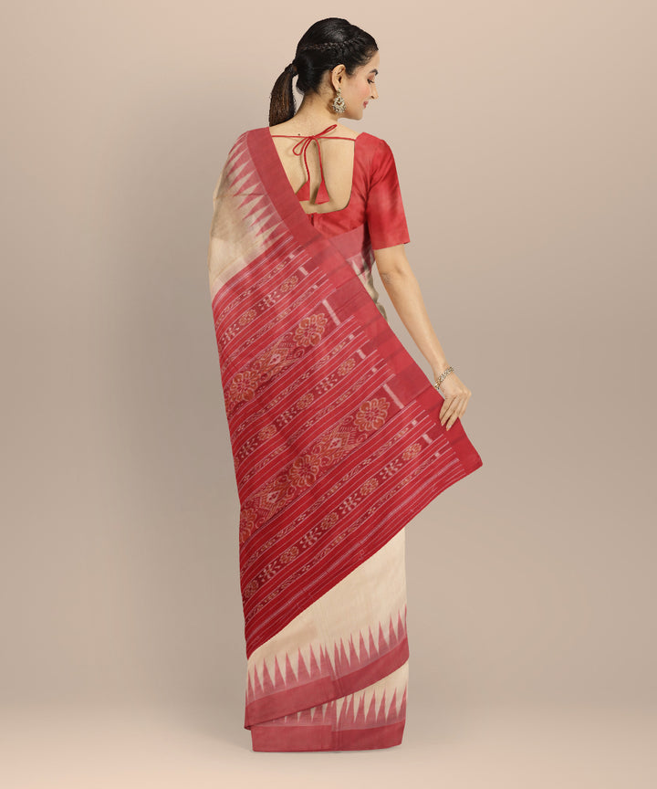 Beige red tussar silk handwoven gopalpur saree
