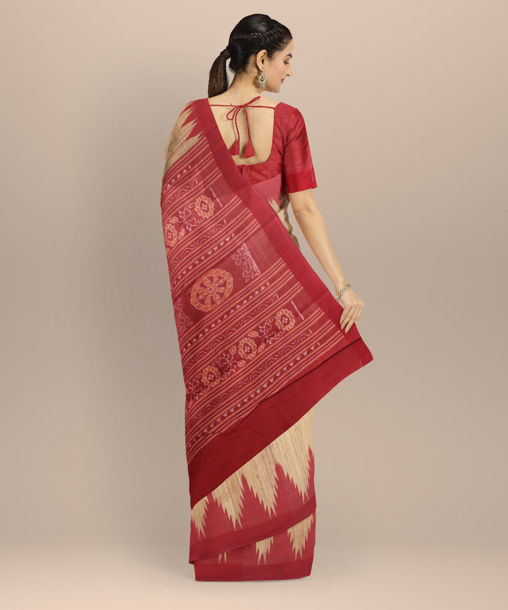 Beige maroon tussar silk handloom gopalpur saree