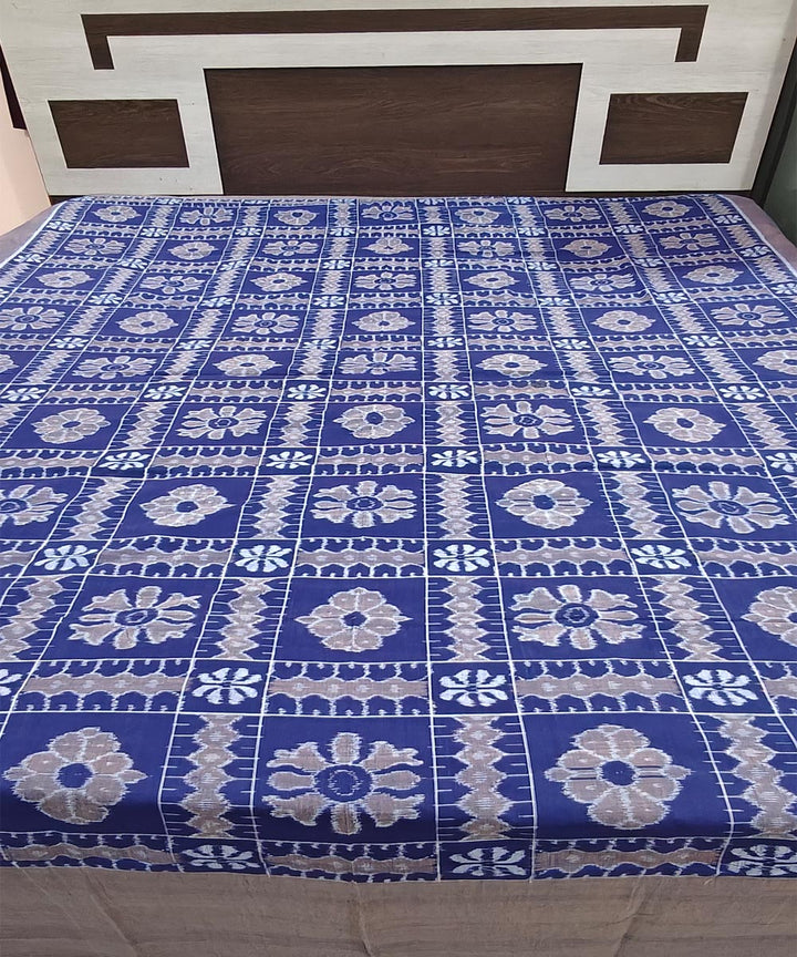 Navy blue handwoven cotton sambalpuri bedsheet