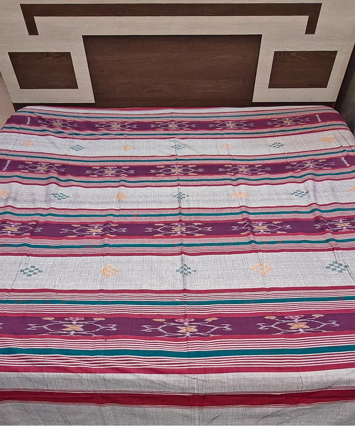 Grey maroon streep handwoven sambalpuri cotton bedsheet