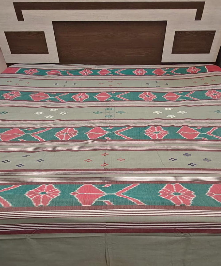 Olive green stripe handwoven sambalpuri cotton bedsheet