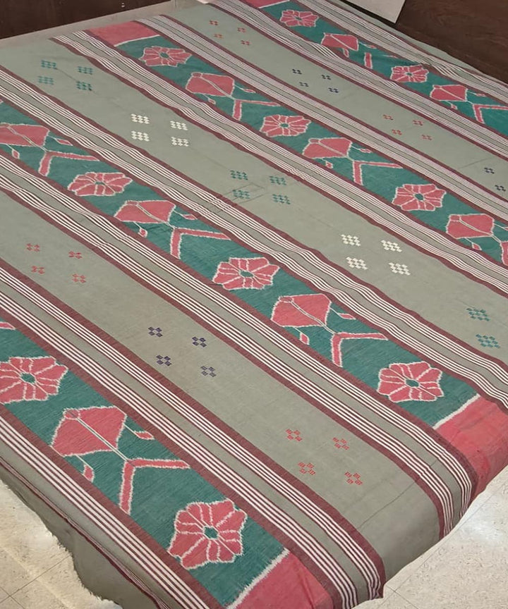 Olive green stripe handwoven sambalpuri cotton bedsheet
