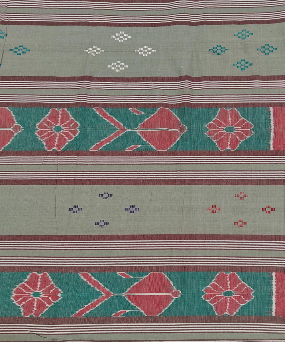 Olive green stripe handwoven sambalpuri cotton bedsheet