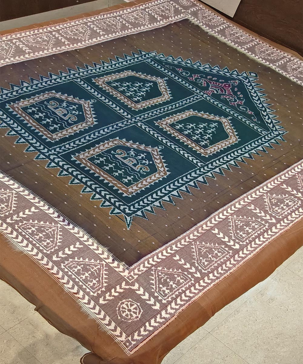Brown green handwoven sambalpuri cotton bedsheet