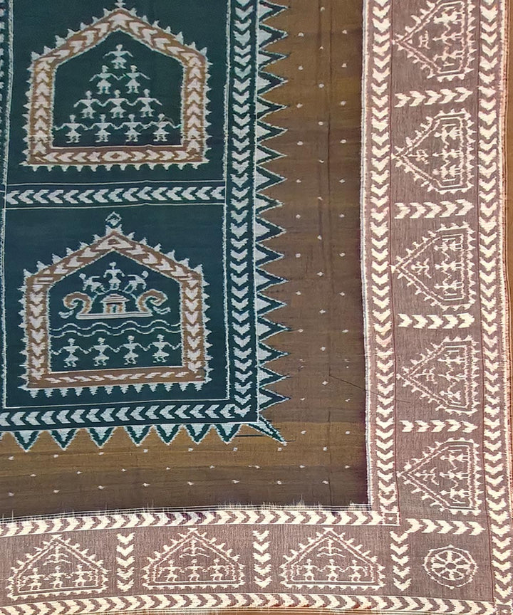 Brown green handwoven sambalpuri cotton bedsheet