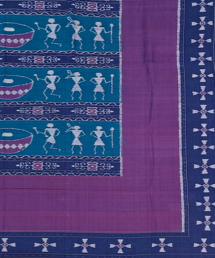 Cyan green blue handwoven sambalpuri cotton bedsheet
