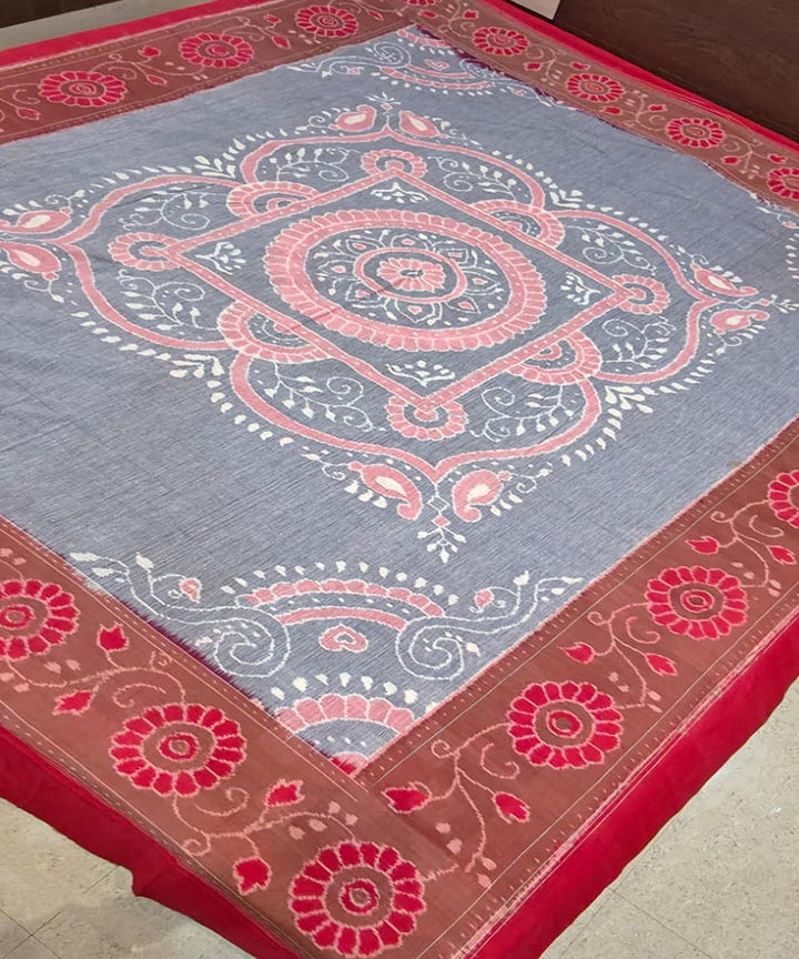 Grey red handwoven sambalpuri cotton bedsheet