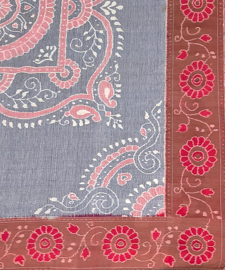 Grey red handwoven sambalpuri cotton bedsheet