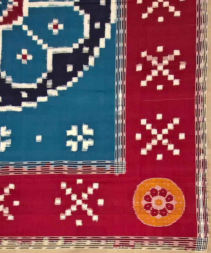 Cyan blue maroon handwoven sambalpuri cotton bedsheet