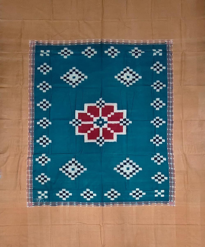 Cyan blue brown handwoven sambalpuri cotton bedsheet