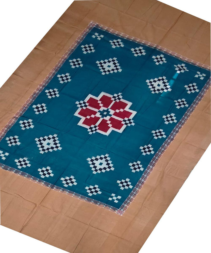 Cyan blue brown handwoven sambalpuri cotton bedsheet