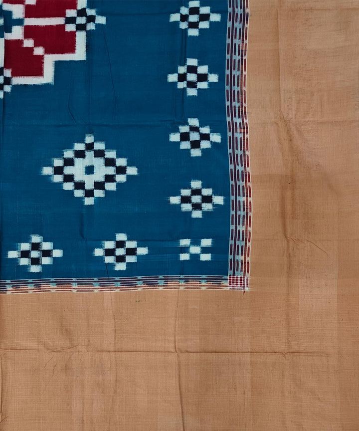 Cyan blue brown handwoven sambalpuri cotton bedsheet