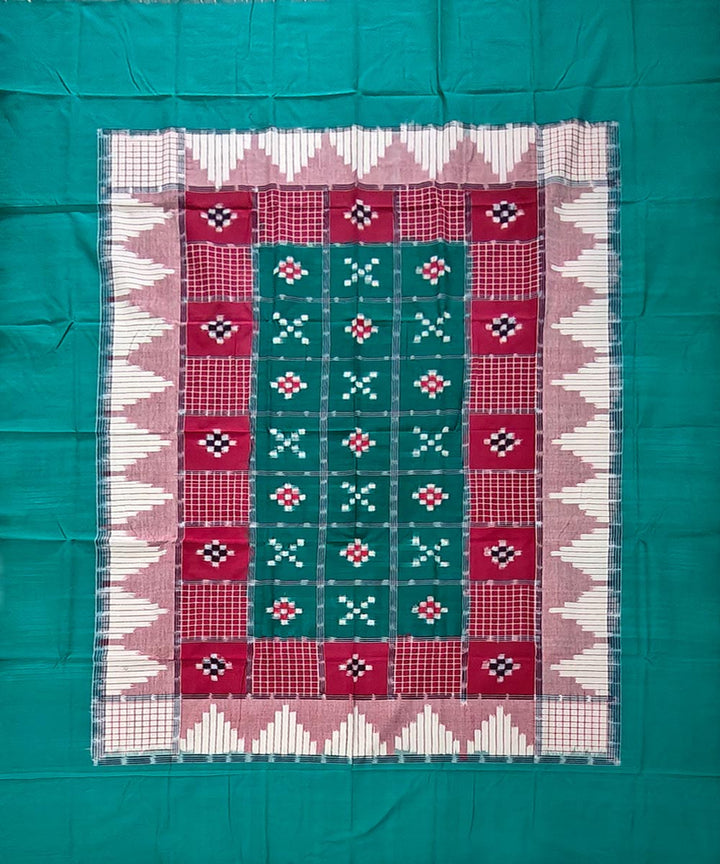 Red dark green handwoven sambalpuri cotton bedsheet