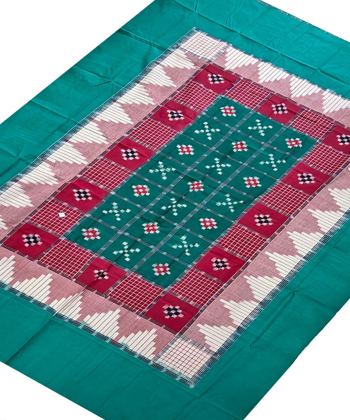 Red dark green handwoven sambalpuri cotton bedsheet