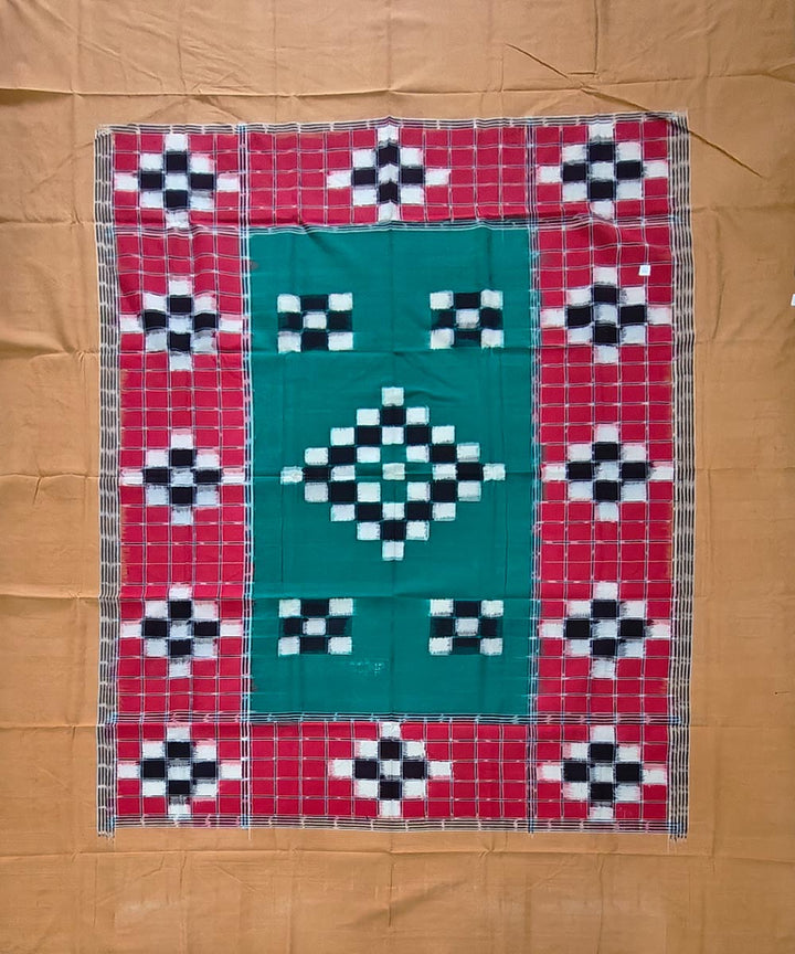 Dark green red handwoven sambalpuri cotton bedsheet
