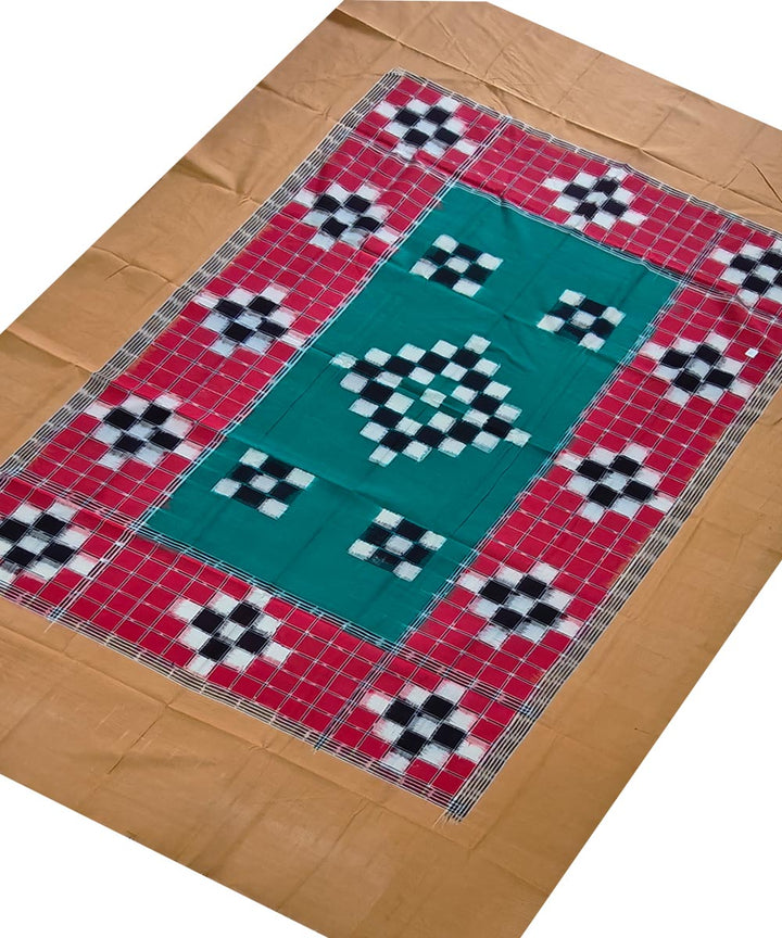 Dark green red handwoven sambalpuri cotton bedsheet