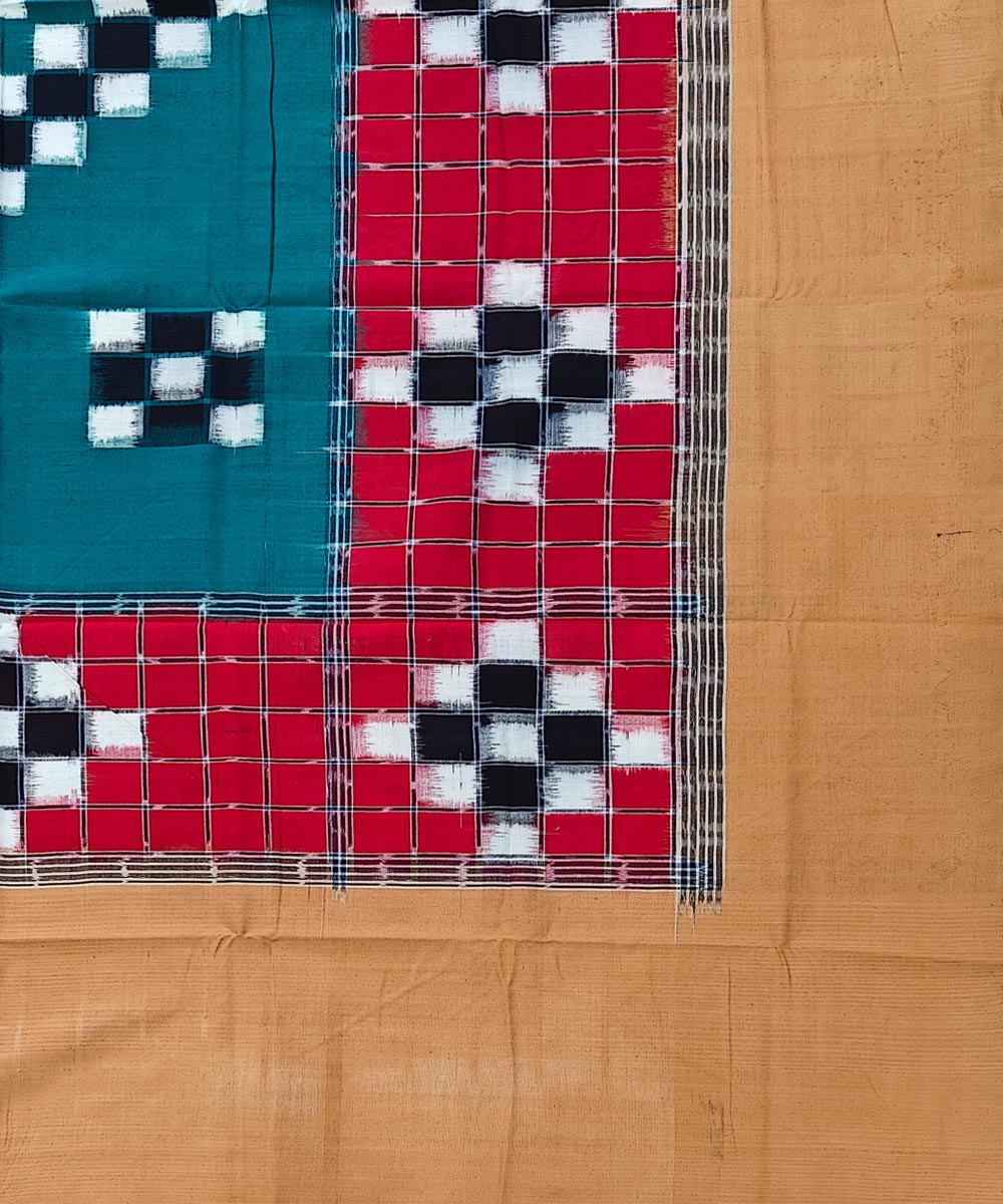 Dark green red handwoven sambalpuri cotton bedsheet