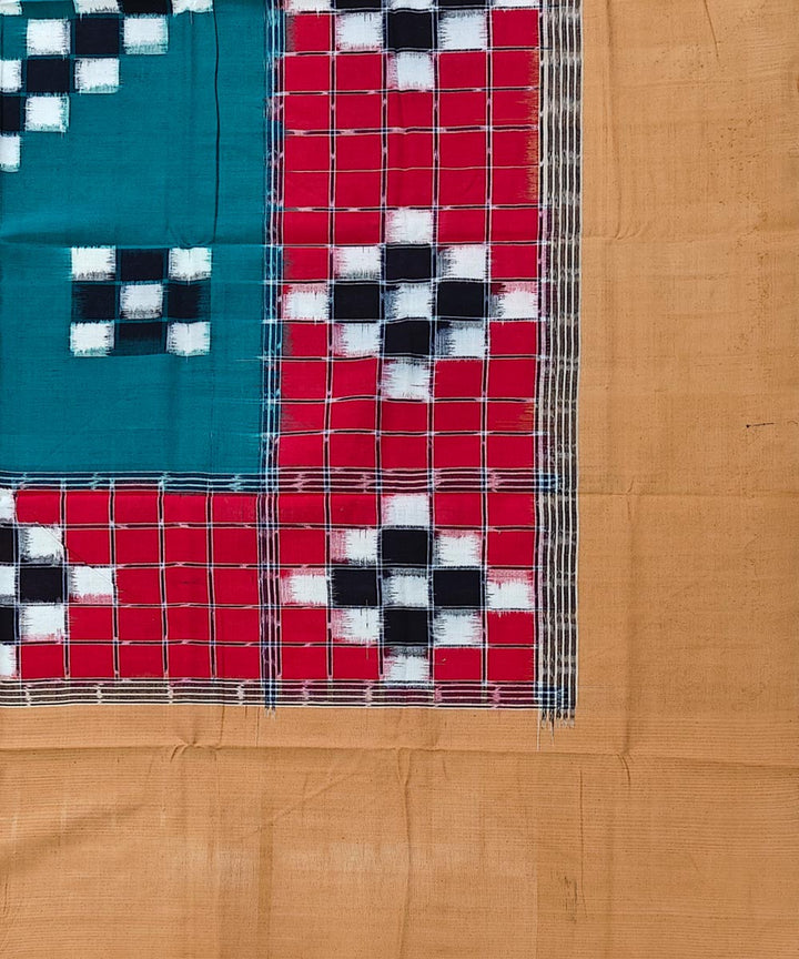 Dark green red handwoven sambalpuri cotton bedsheet