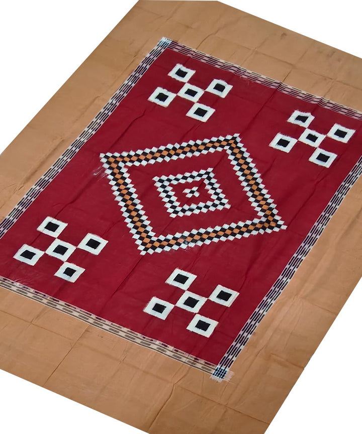 Red beige handwoven sambalpuri cotton bedsheet
