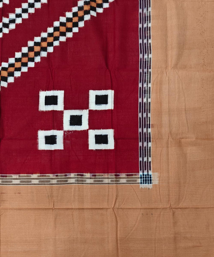 Red beige handwoven sambalpuri cotton bedsheet