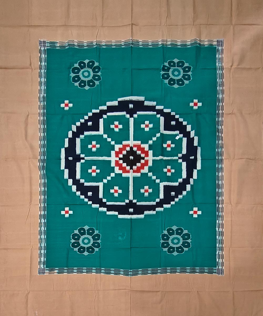 Cyan green handwoven sambalpuri cotton bedsheet