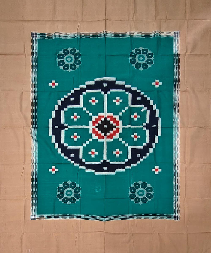 Cyan green handwoven sambalpuri cotton bedsheet