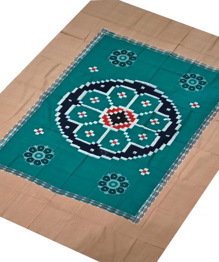 Cyan green handwoven sambalpuri cotton bedsheet