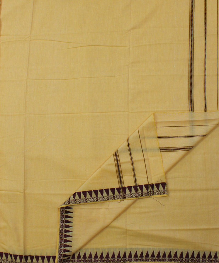 Light yellow maroon handwoven cotton sambalpuri dhoti