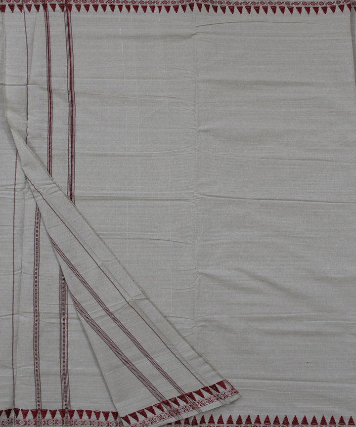 Grey white maroon handwoven cotton sambalpuri dhoti