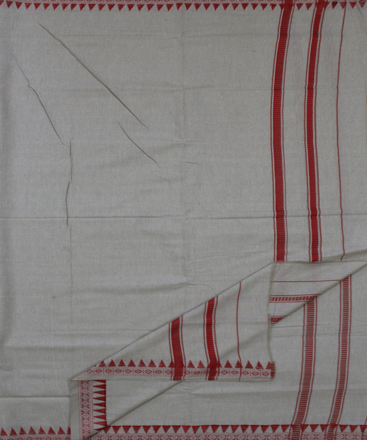 Light grey and red handwoven cotton sambalpuri dhoti