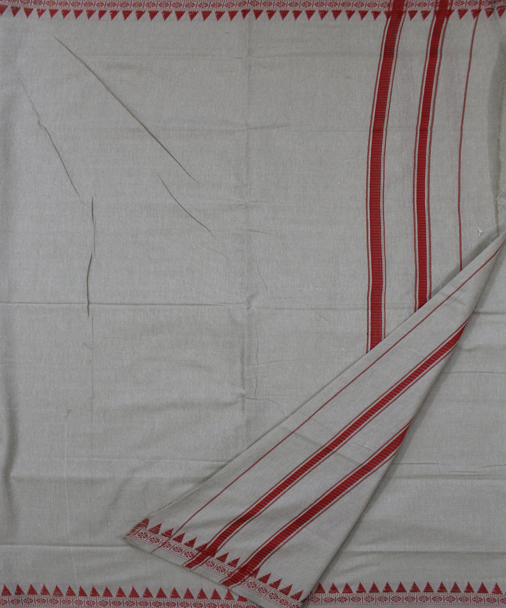 Light grey and red handwoven cotton sambalpuri dhoti