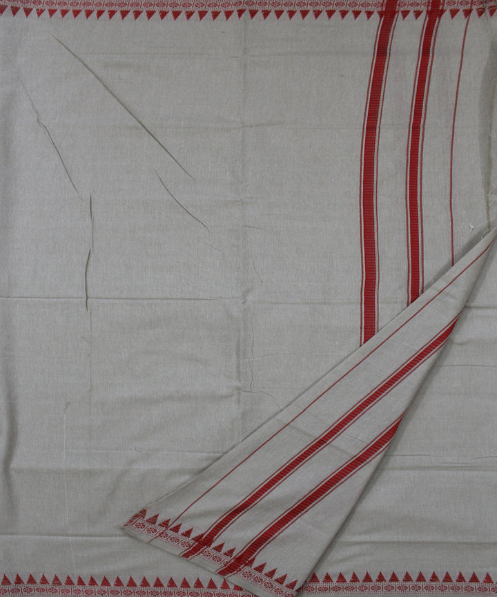 Light grey and red handwoven cotton sambalpuri dhoti