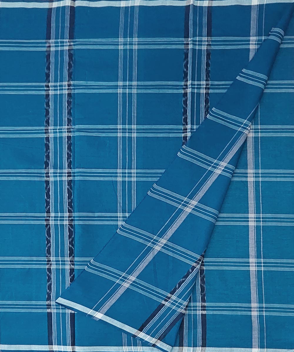 Navy blue check cotton handwoven sambalpuri lungi