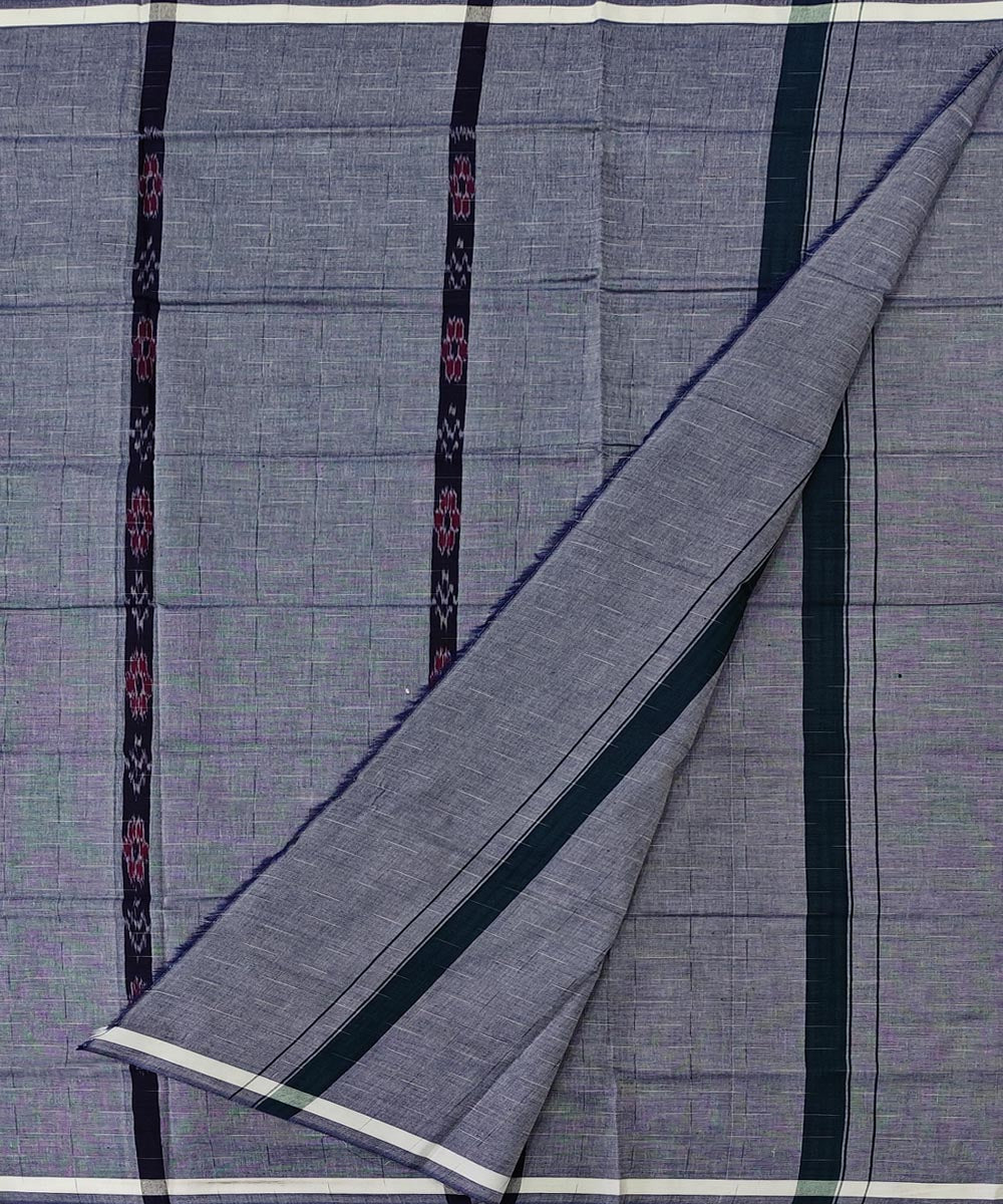 Grey black striped handwoven cotton sambalpuri lungi