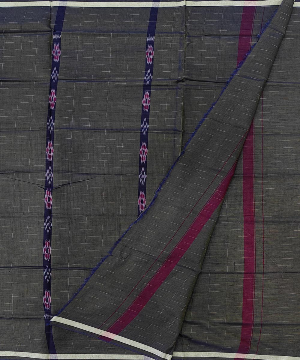 Olive black striped handwoven cotton sambalpuri lungi