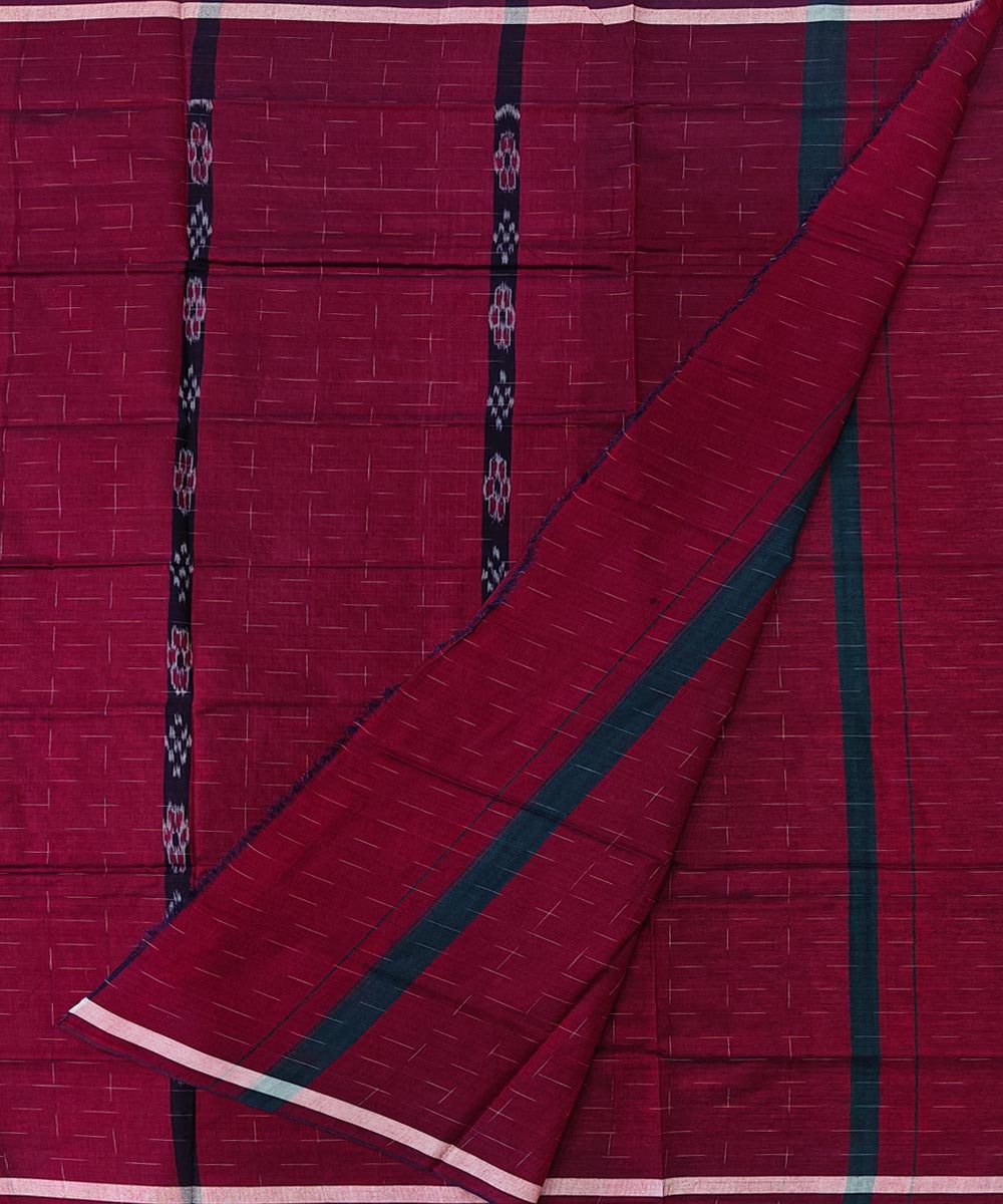 Maroon black striped handwoven cotton sambalpuri lungi