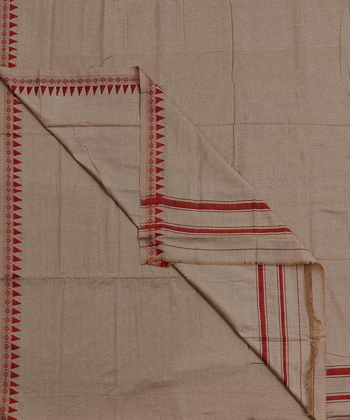 Beige red border handloom cotton sambalpuri dhoti
