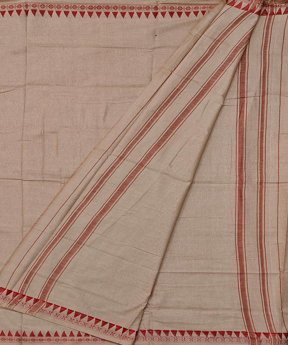 Beige red border handloom cotton sambalpuri dhoti
