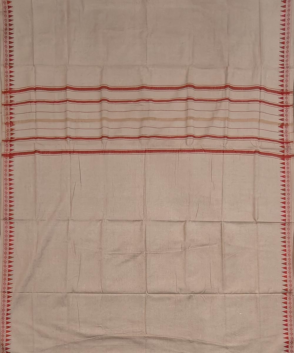 Beige red border handloom cotton sambalpuri dhoti