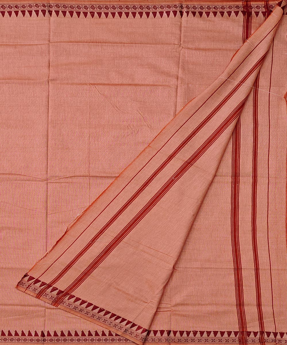 Orange red border handwoven cotton sambalpuri dhoti