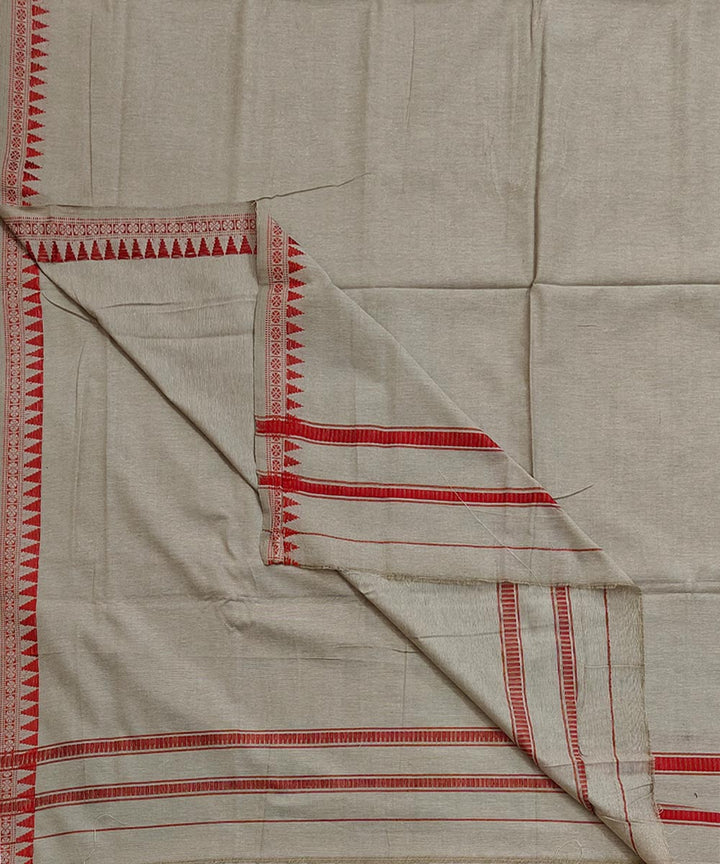 Peach red border handwoven cotton sambalpuri dhoti