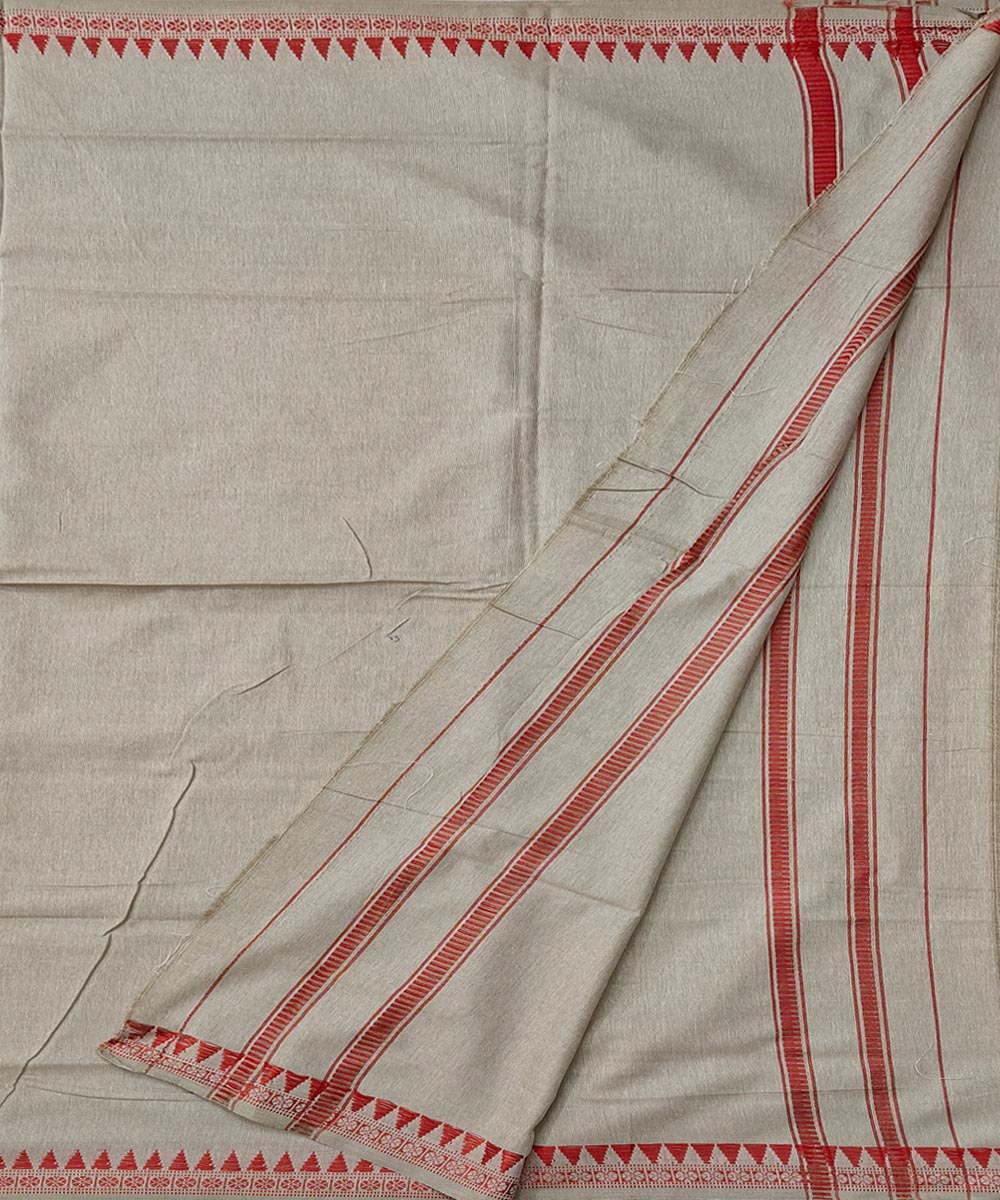 Peach red border handwoven cotton sambalpuri dhoti