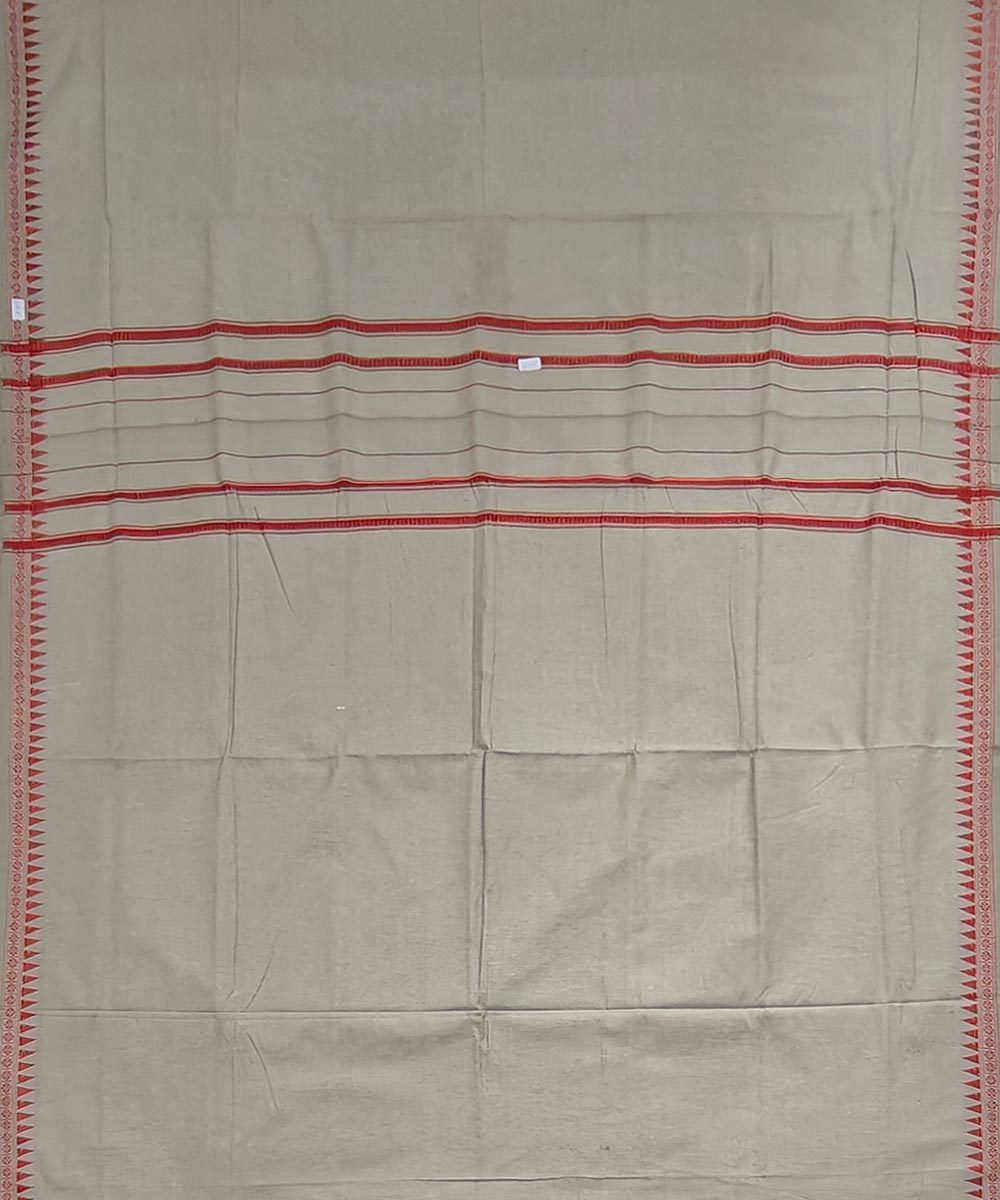 Peach red border handwoven cotton sambalpuri dhoti