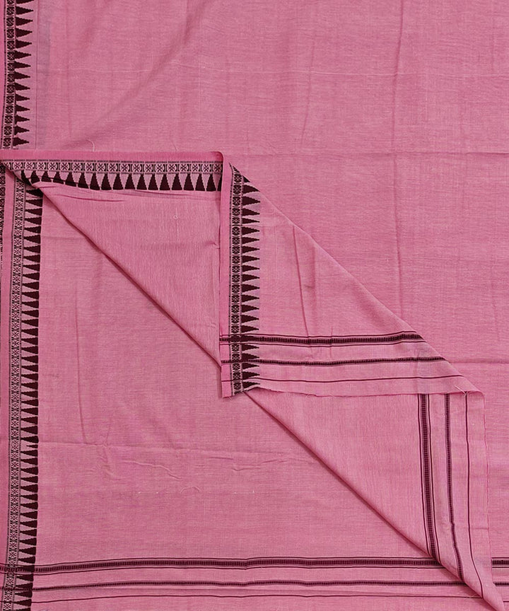 Pink coffee border handwoven cotton sambalpuri dhoti
