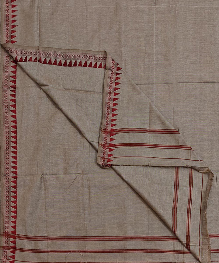 Beige red border handwoven cotton sambalpuri dhoti