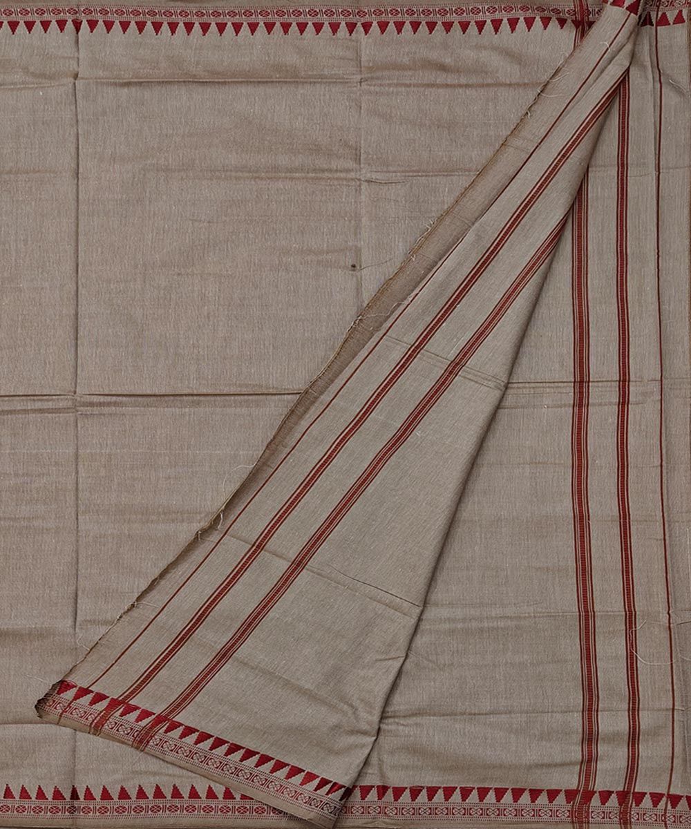 Beige red border handwoven cotton sambalpuri dhoti