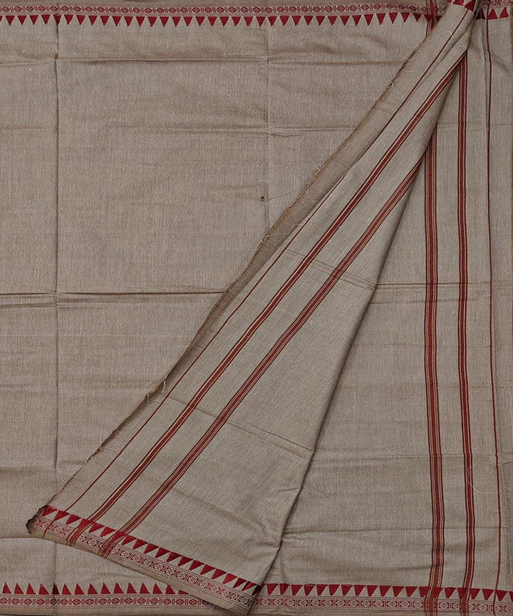 Beige red border handwoven cotton sambalpuri dhoti