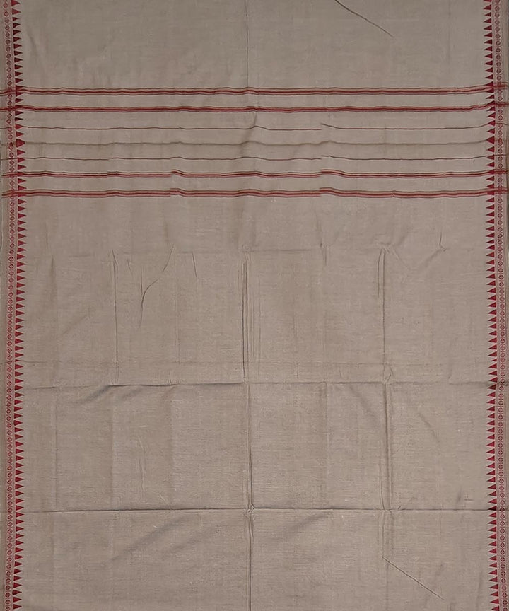 Beige red border handwoven cotton sambalpuri dhoti
