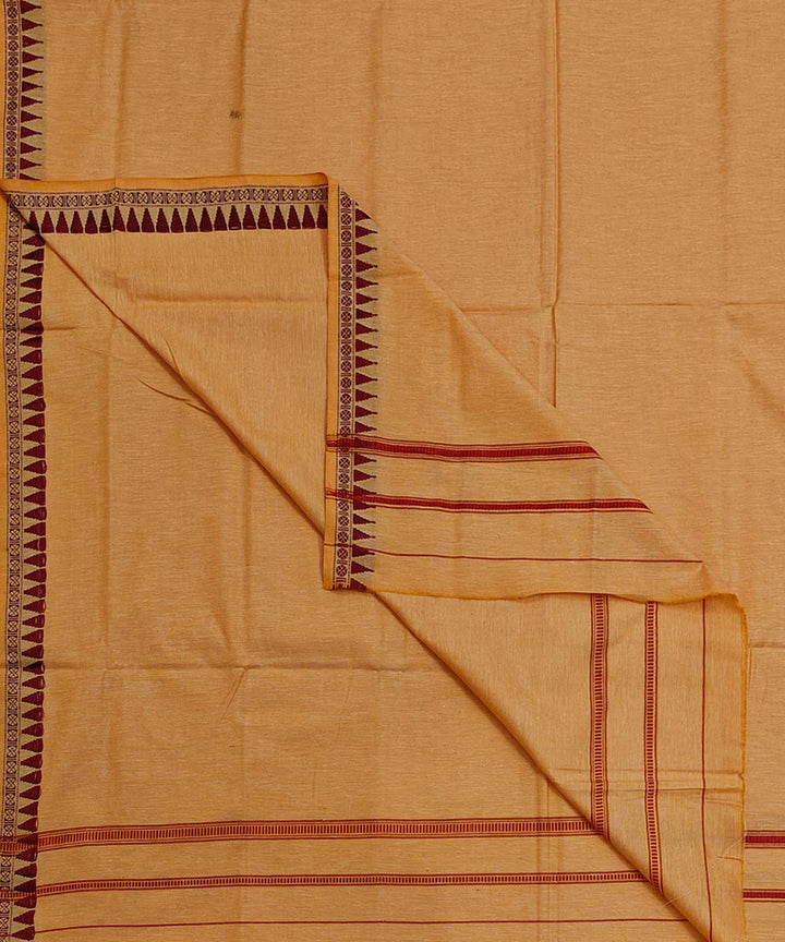Yellow maroon border cotton handwoven sambalpuri dhoti