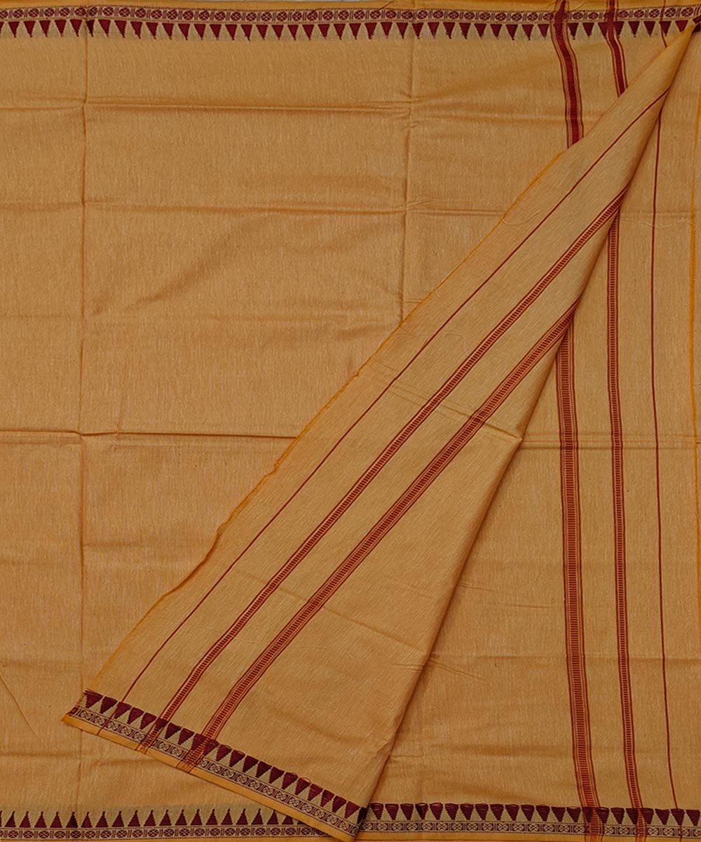 Yellow maroon border cotton handwoven sambalpuri dhoti